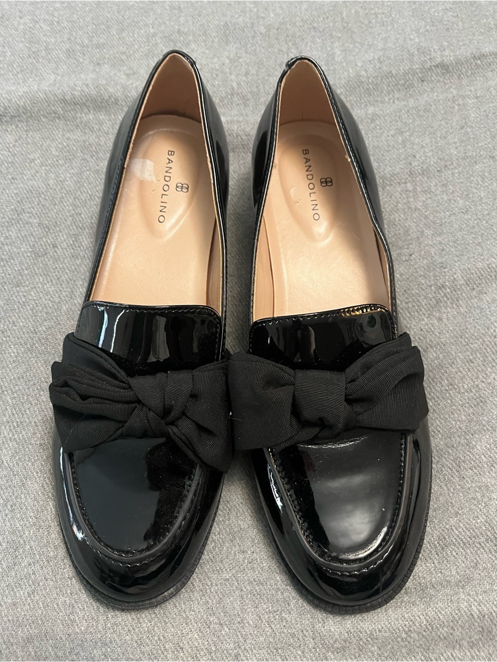 Bandolino Black Patent Loafers with Fabric Bow